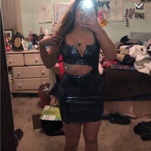 Fashion Nova Blue sparkly sequin mini dress with  size small